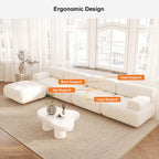 Modern L-Shaped Modular White Boucle Corner Sectional Sofa Loveseat with Wood Legs