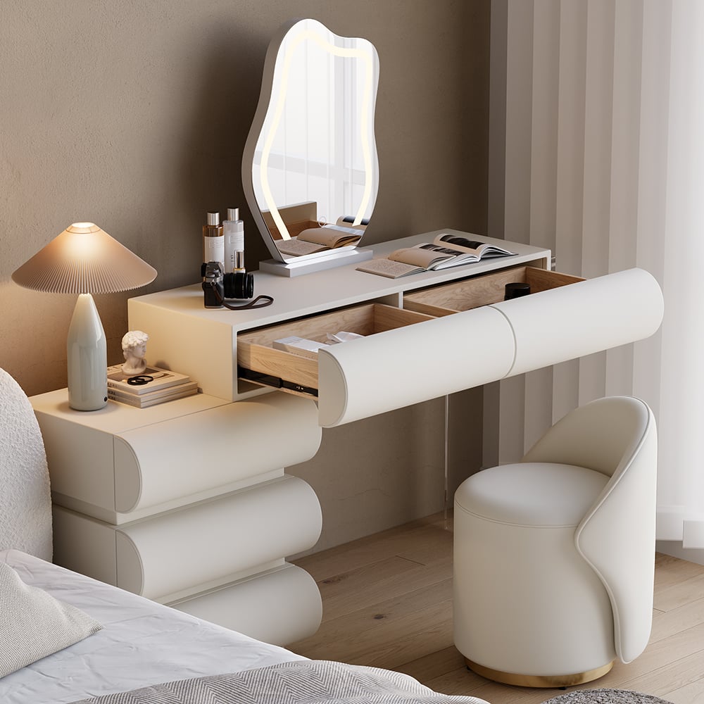 Humply Leather Makeup Vanity Set with Mirror & Lights (40"-53")