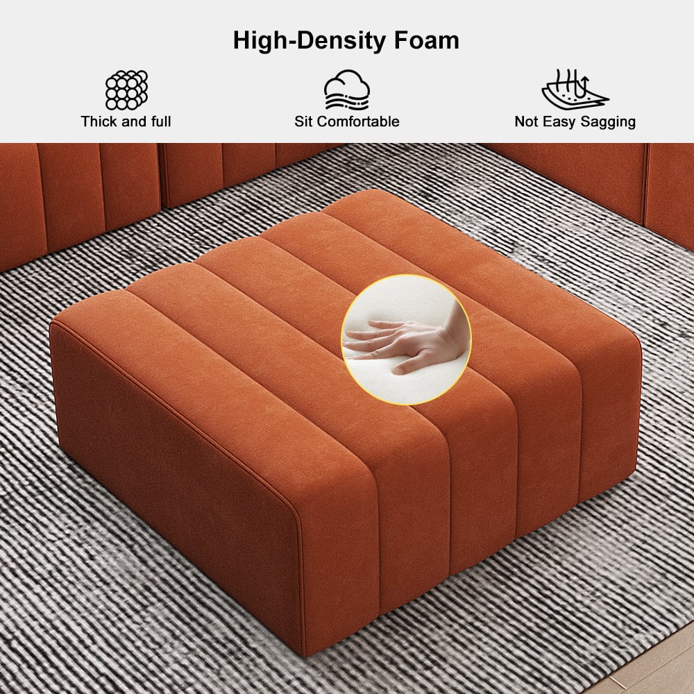 118.9" Velvet Convertible Modular Sectional Sofa Orange Upholstered 6-Seater Sofa Set