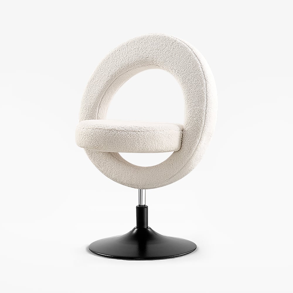 Modern White Boucle Adjustable Vanity Stool with Back