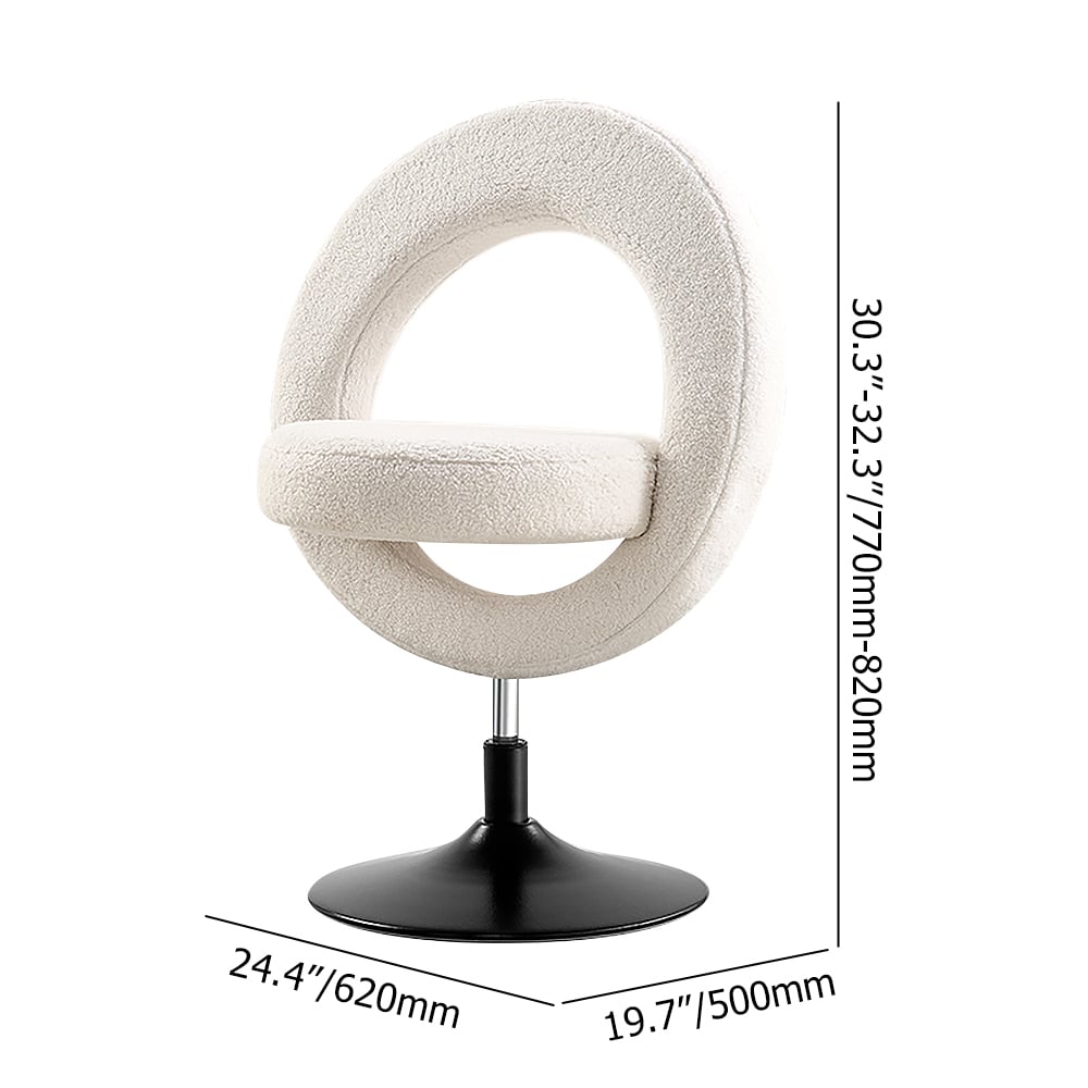 Modern White Boucle Adjustable Vanity Stool with Back