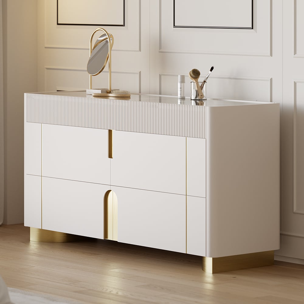 Artus 59"W 6 Drawer Dresser Glass Top Closet Island with Jewelry Display Storage