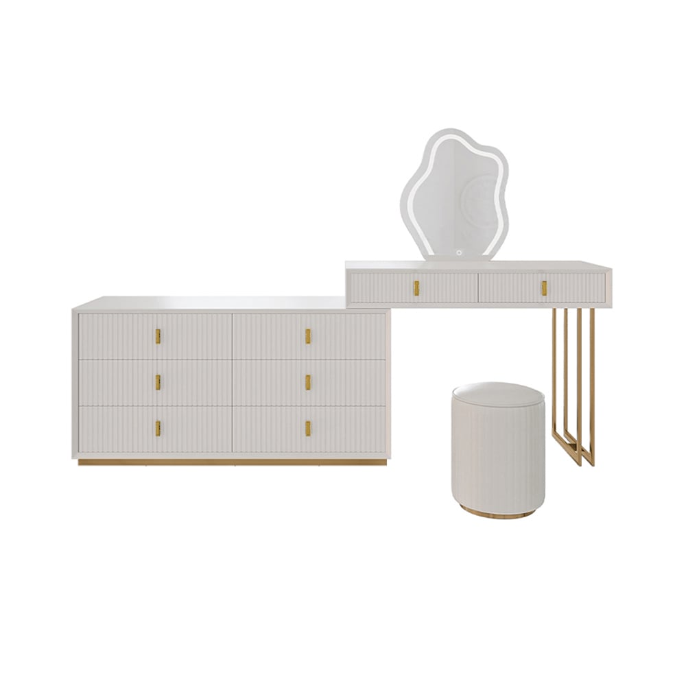 Modern White Makeup Vanity Set with 6-Drawer Cabinet Dressing Table with Stool & Mirror