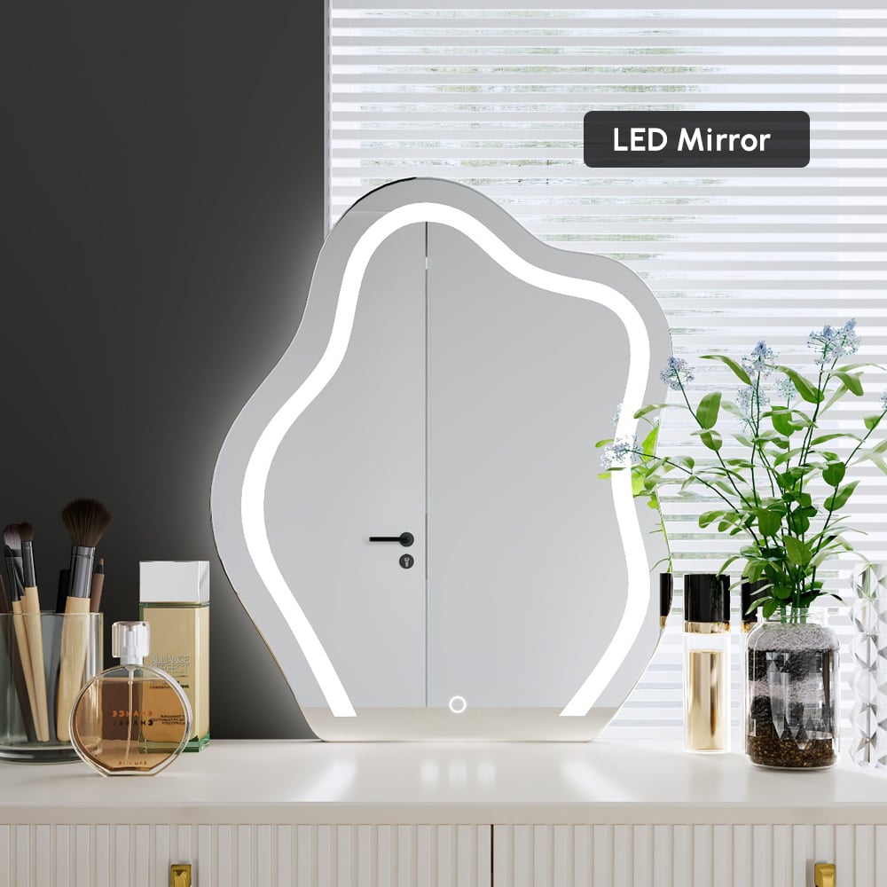 Modern White Makeup Vanity Set with 6-Drawer Cabinet Dressing Table with Stool & Mirror