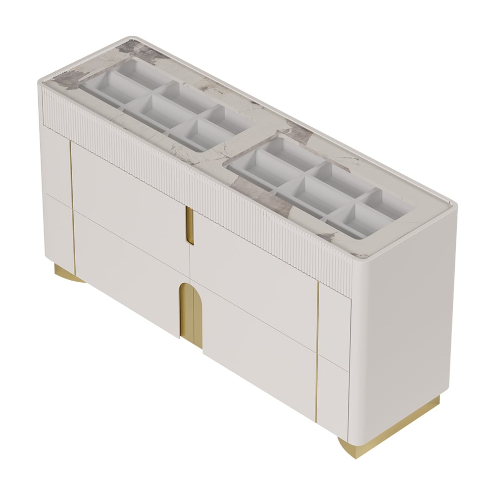 Artus 59"W 6 Drawer Dresser Glass Top Closet Island with Jewelry Display Storage