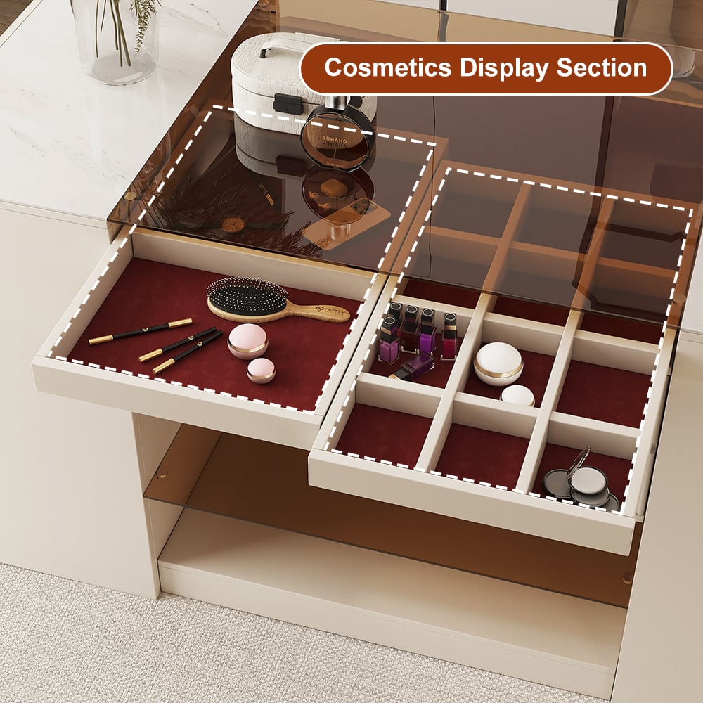 60" Glass Top Dresser Walk-in Closet Island with Jewelry Storage