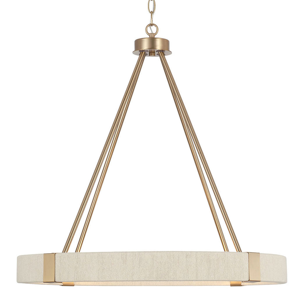 Delaney Matte Brass Chandelier with Bleached Natural Rope Accents - Elegant Designer Lighting