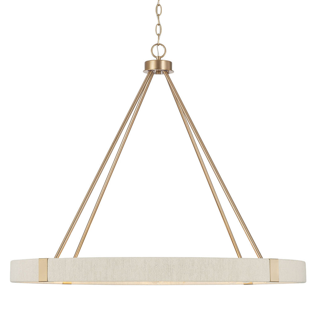 Delaney Matte Brass Chandelier with Bleached Natural Rope Accents - Elegant Designer Lighting
