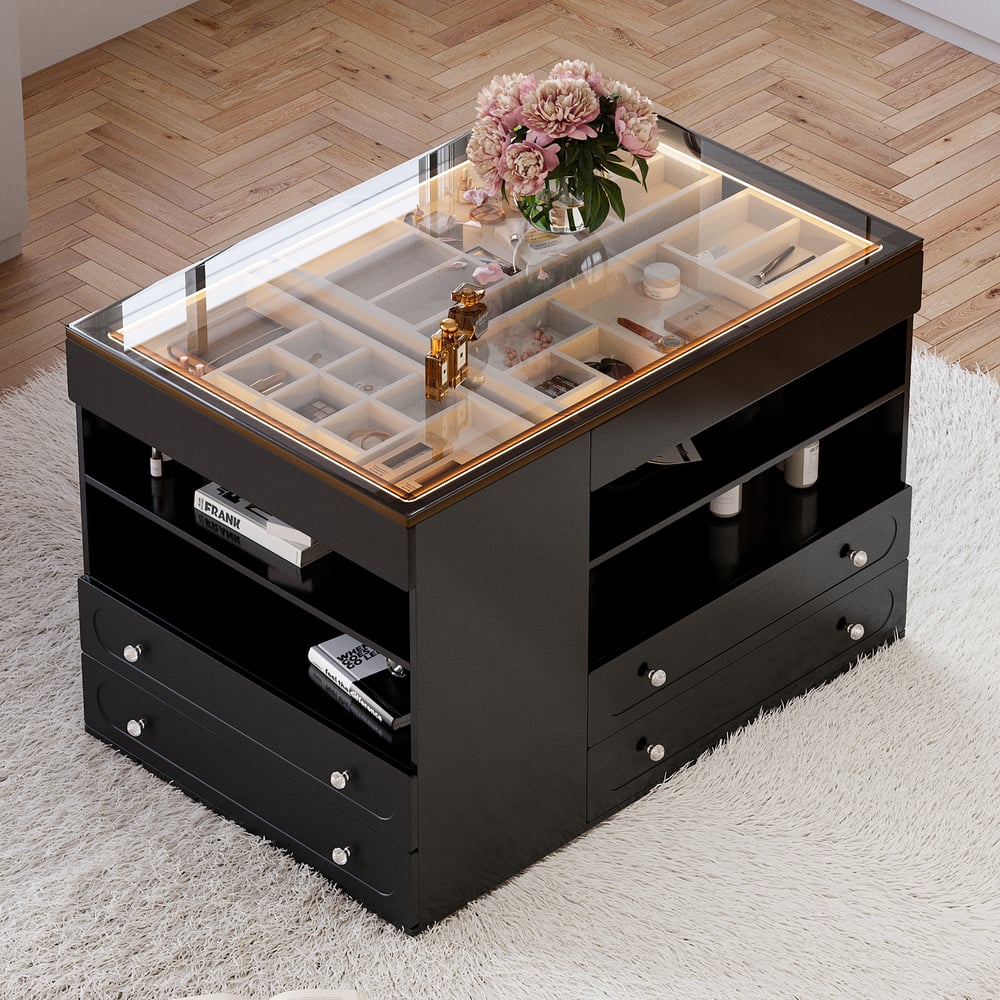 47"W Dresser Walk in Closet Island with Jewelry Storage LED Light