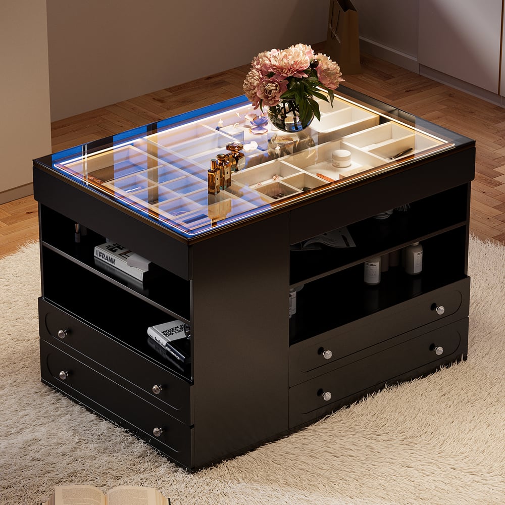 47"W Dresser Walk in Closet Island with Jewelry Storage LED Light
