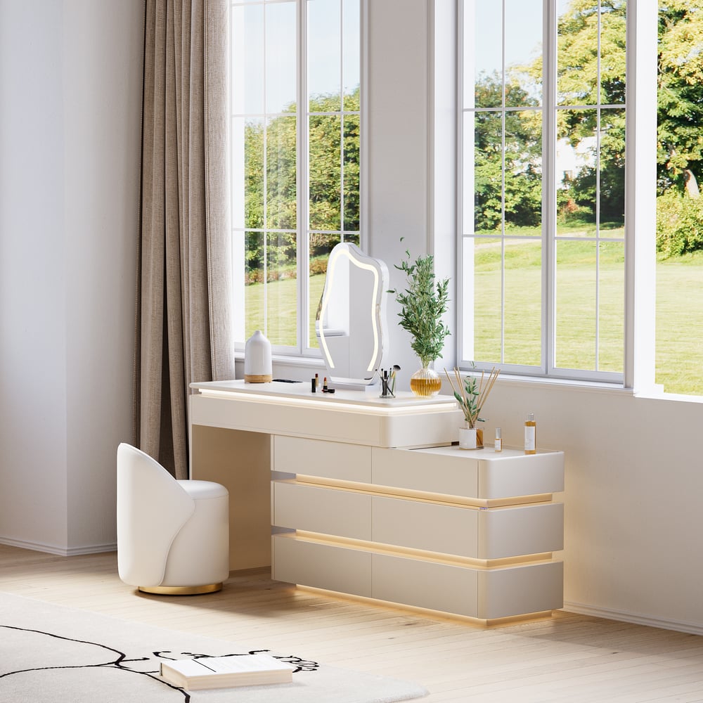Lumio 47" Smart Makeup Vanity Retractable Dressing Table with Mirror & Lights