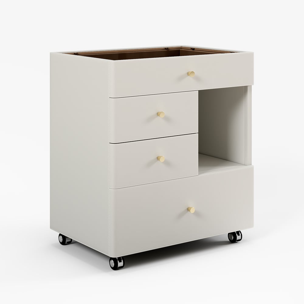 Saddle Leather Walk-In Closet Island Jewelry Dresser with Glass Top