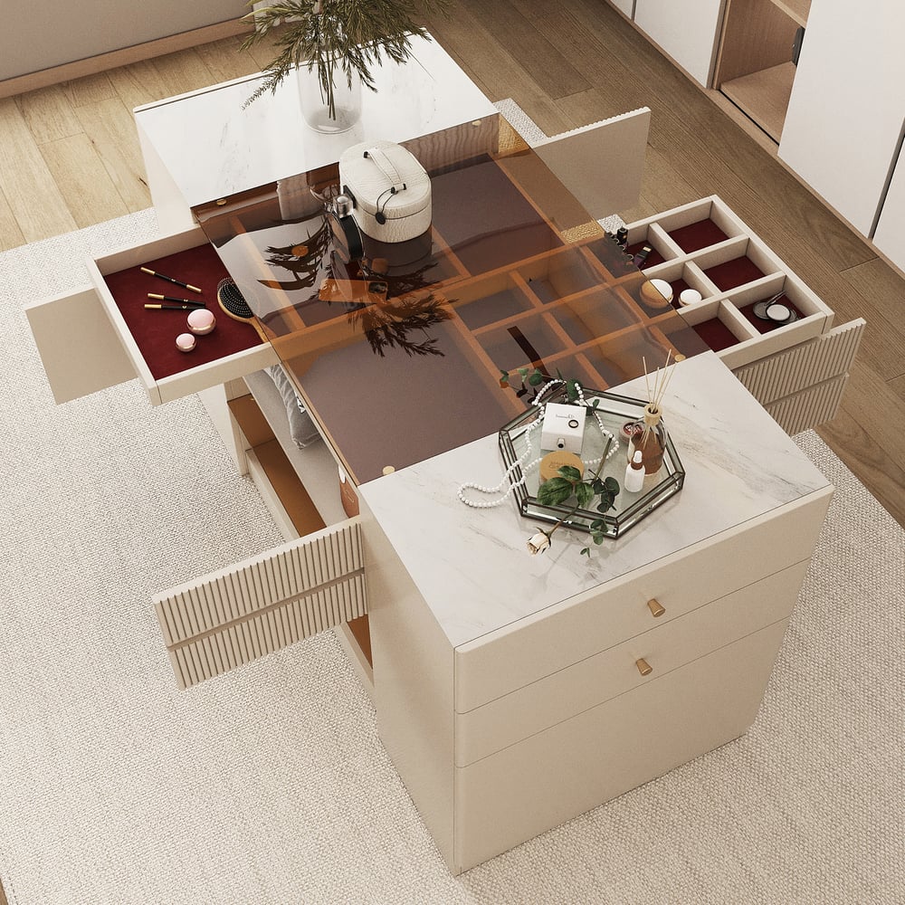 60" Glass Top Dresser Walk-in Closet Island with Jewelry Storage