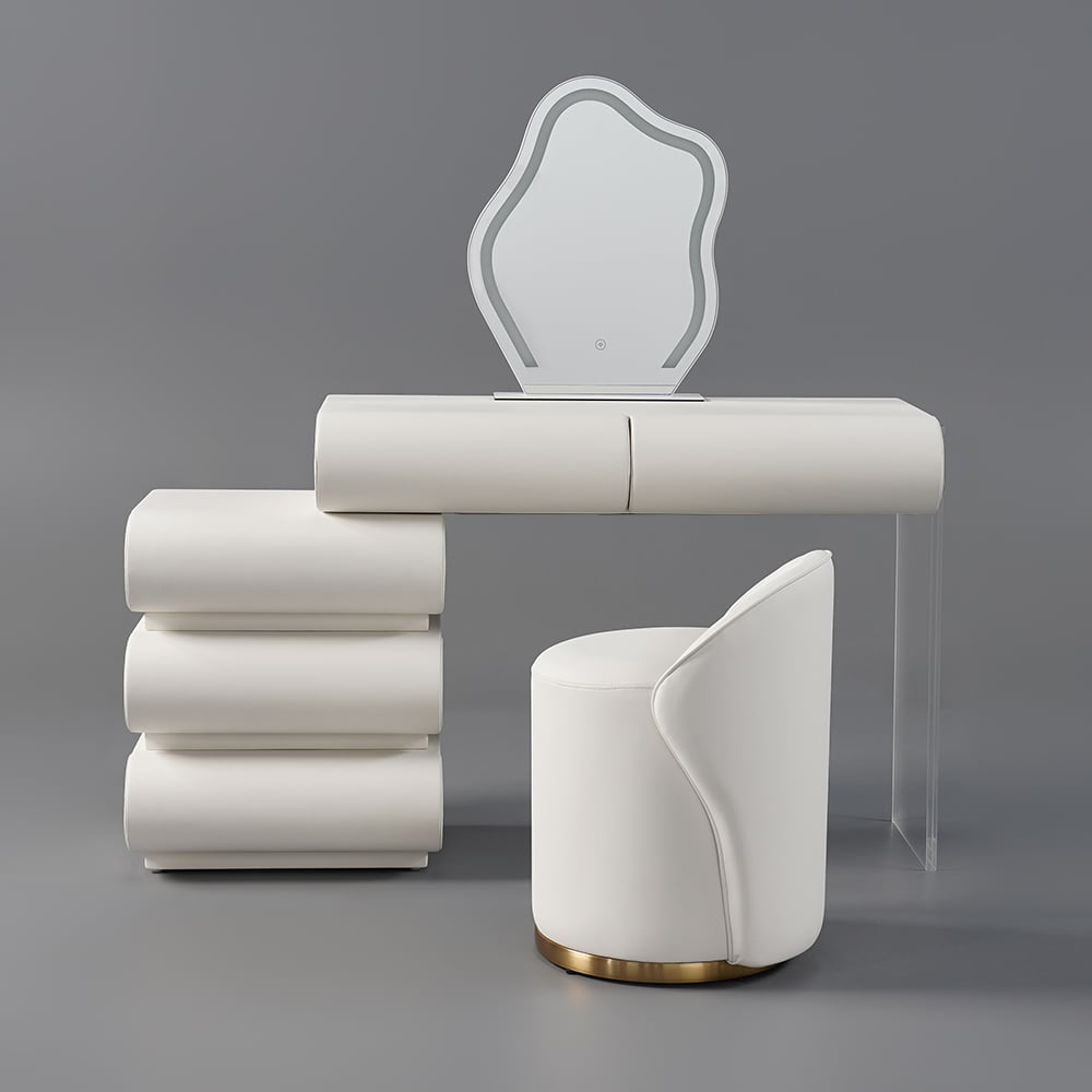 Humply Leather Makeup Vanity Set with Mirror & Lights (40"-53")