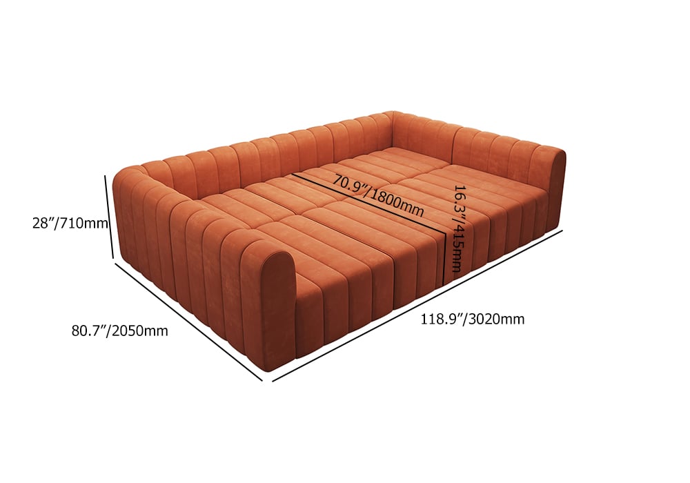 118.9" Velvet Convertible Modular Sectional Sofa Orange Upholstered 6-Seater Sofa Set