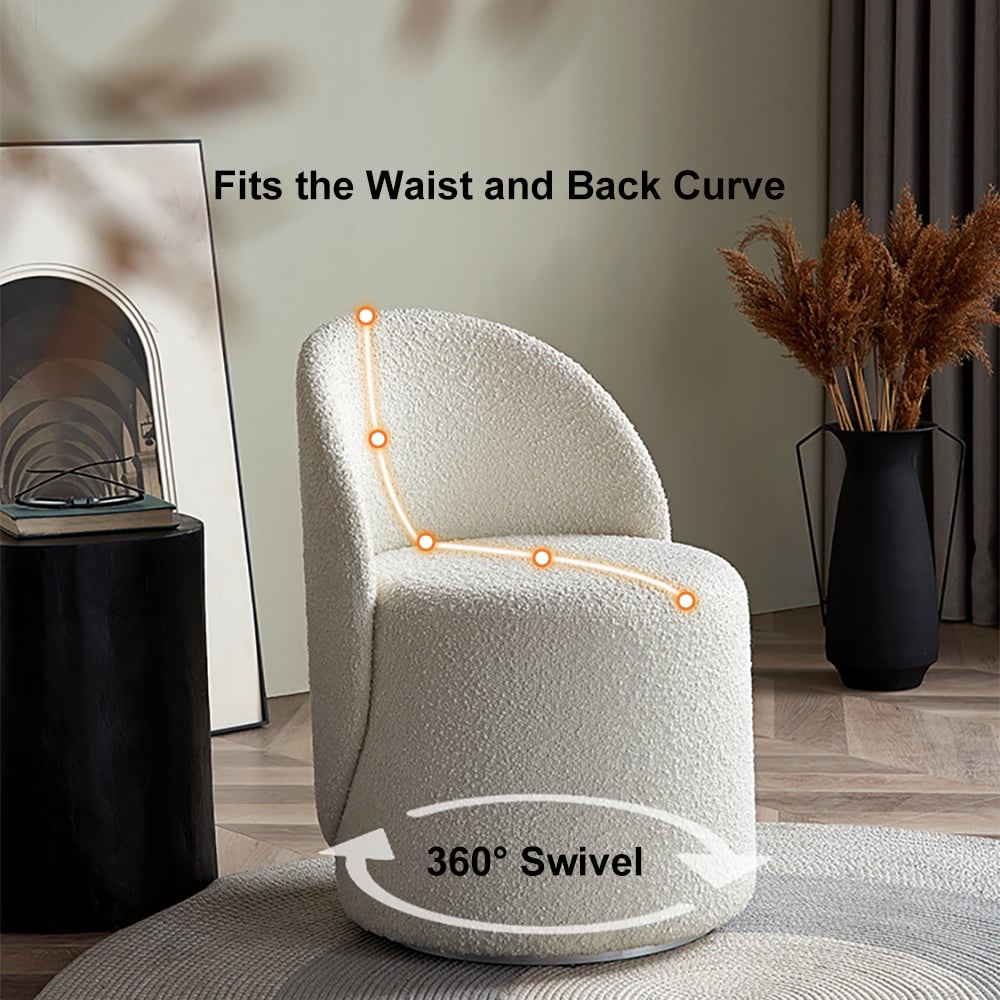 Boucle Round Back Swivel Vanity Stool Accent Chair