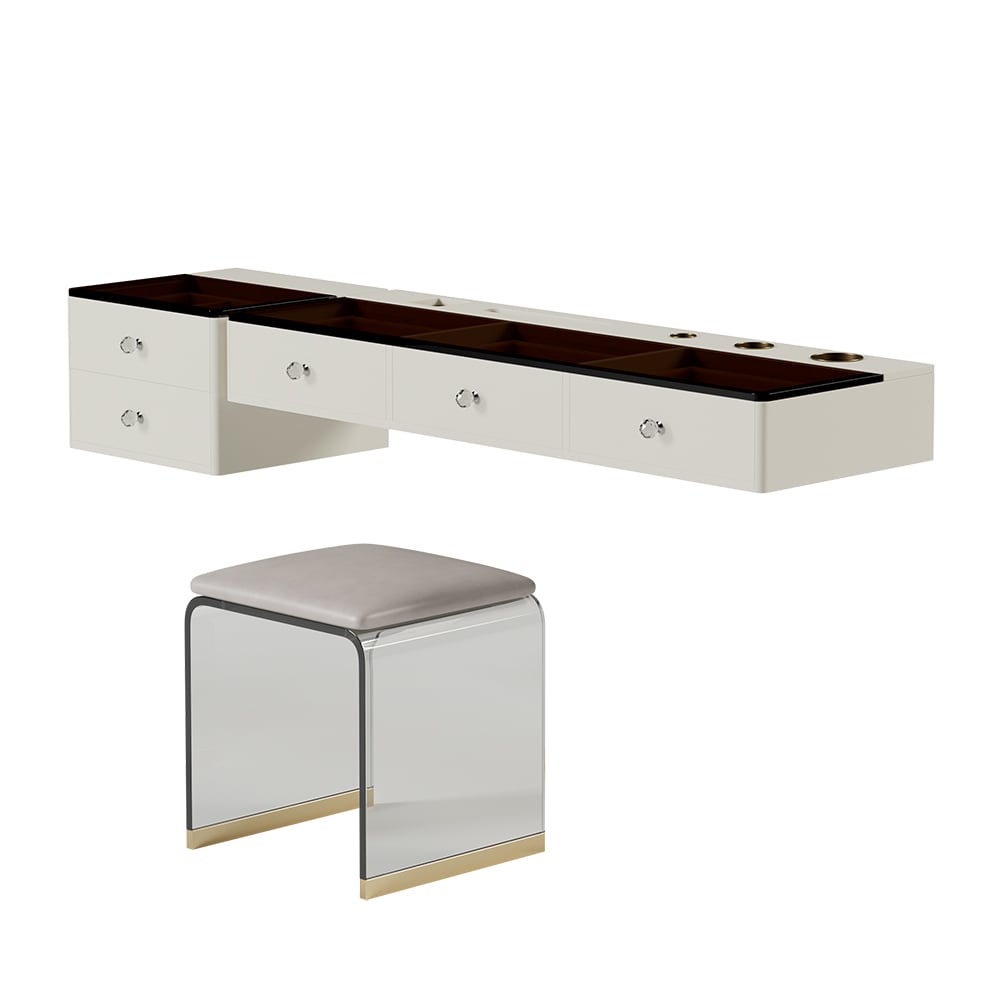 47" Leather Floating Tempered Glass Top Makeup Vanity Set with Stool