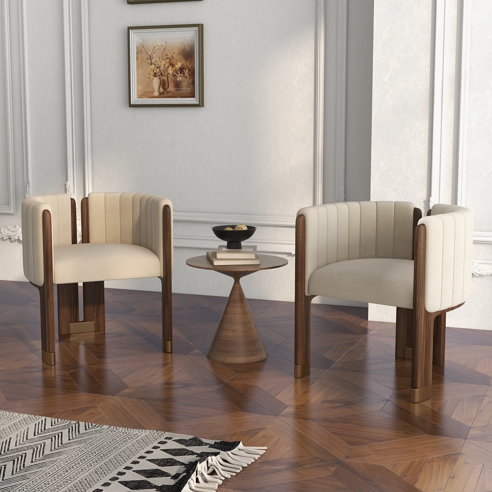 Velvet Fluted Upholstered Accent Chair with Wood Frame Set of 2