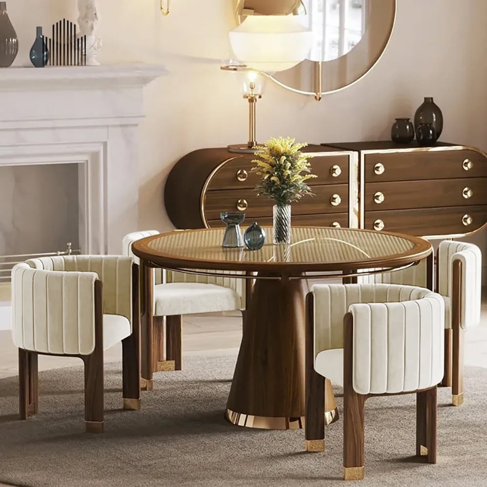 Velvet Fluted Upholstered Accent Chair with Wood Frame Set of 2