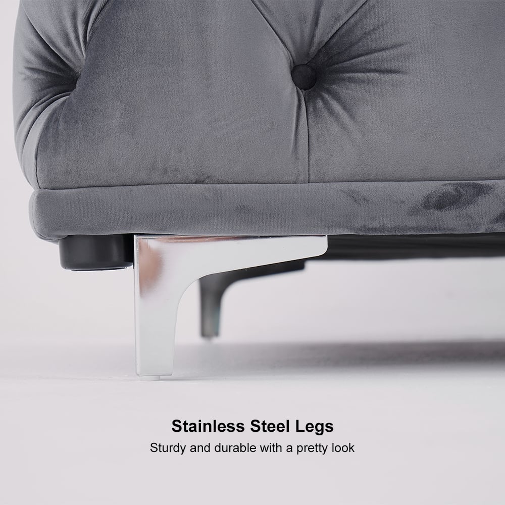 L-Shaped Curved Gray Sectional Sofa Upholstered Velvet Chesterfield Sofa
