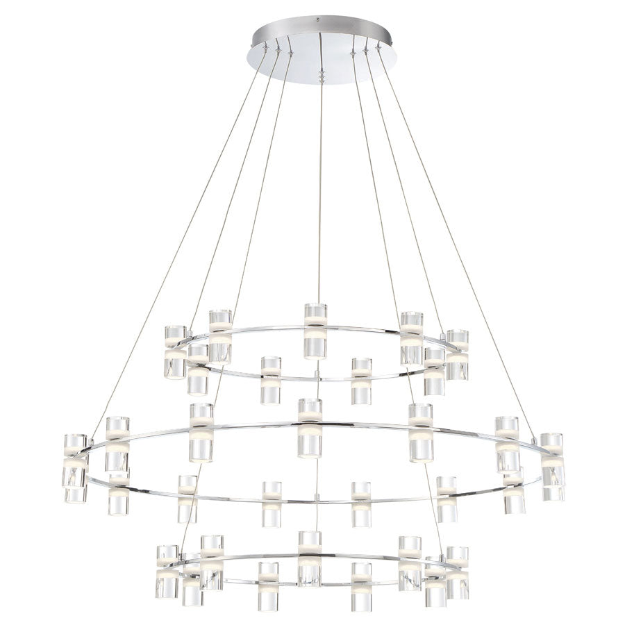 Netto Modern Three-Tier Chandelier with Chrome Finish and Frosted Acrylic Accents