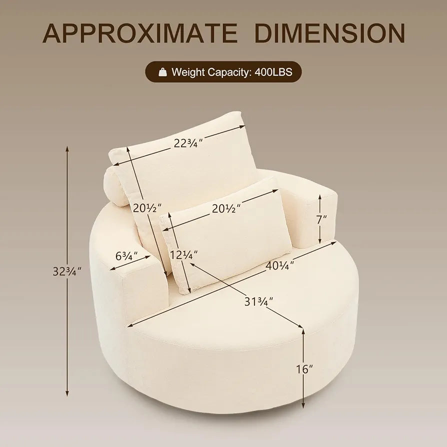 Furnimart 40" Oversized Barrel Accent Chair Set of 2, 360° Swivel Round Upholstered Sofa, Chenille High-Resilience Sponge, No Assembly, Wide Seat for Living Room, Bedroom, Apartment 