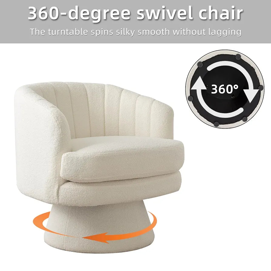 CANMOV Swivel Accent Chair with Armrest, Modern 360 Degree Swivel Barrel Chair with Curve Back and Soft Cushion,Comfy Round Sherpa Teddy Armchair Single Sofa for Living Room,Bedroom,Waiting Room,Beige