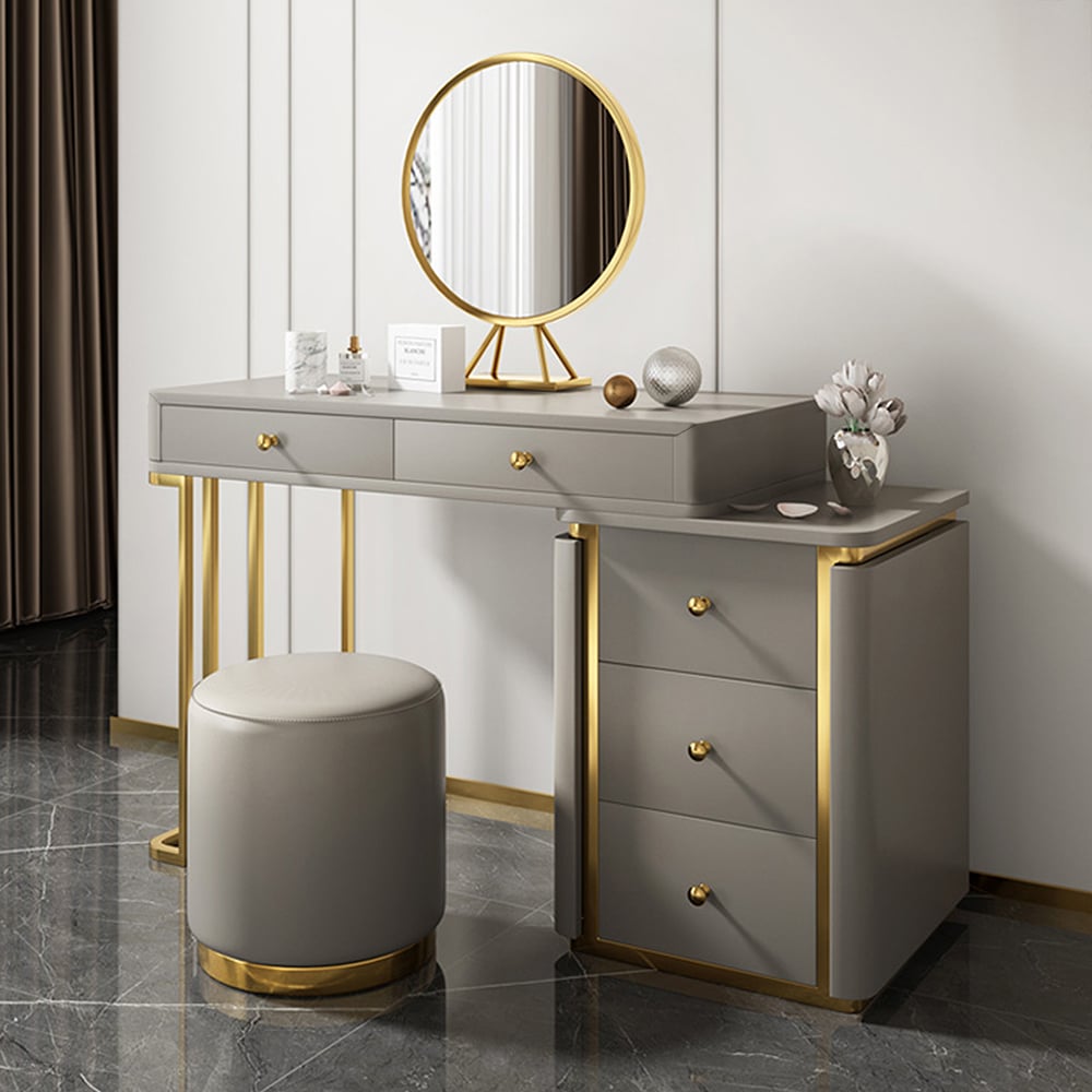 Makeup Vanity Set with Drawers Retractable Dressing Table Stool & Mirror Included
