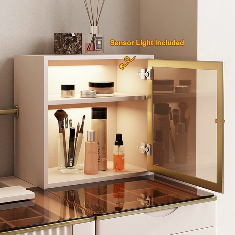 Chanor Makeup Vanity Set Mirrored Dressing Table with Jewelry Storage & Cabinet & Stool