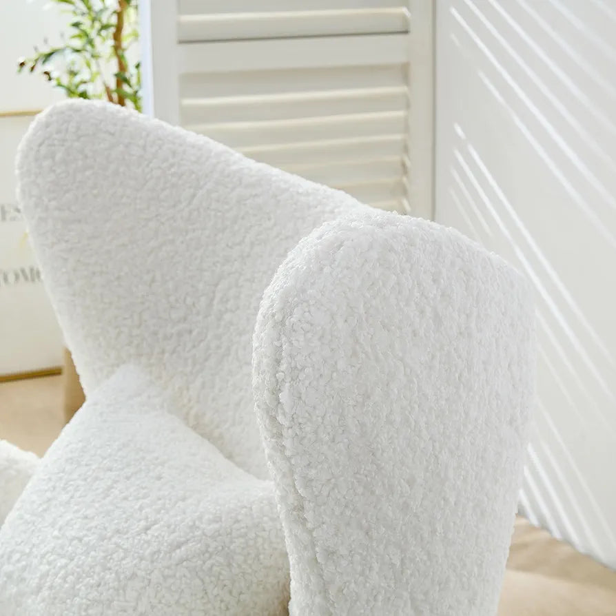 Modern Design Cream Boucle Accent Chair, Furry Sherpa Elegant Single Sofa, Oversized Chair Living Room Chairs Comfy Upholstered Armchair for Bedroom Office Apartment Balcony Beige