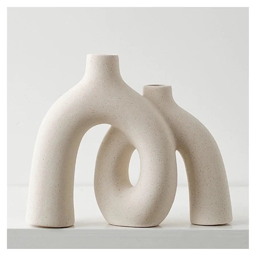 Hug Donut Decorative Vase Set - Modern Nordic Boho Style Vases Home Decor, Matte Ceramic Decorations for Living Room Shelf, Bookshelf Mantle Entryway Table or Console Décor 