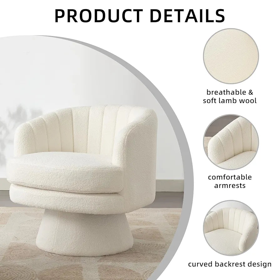 CANMOV Swivel Accent Chair with Armrest, Modern 360 Degree Swivel Barrel Chair with Curve Back and Soft Cushion,Comfy Round Sherpa Teddy Armchair Single Sofa for Living Room,Bedroom,Waiting Room,Beige