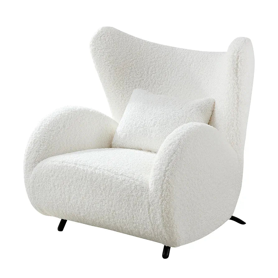 Modern Design Cream Boucle Accent Chair, Furry Sherpa Elegant Single Sofa, Oversized Chair Living Room Chairs Comfy Upholstered Armchair for Bedroom Office Apartment Balcony Beige