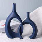 Navy Blue Unique Hollow Bud Vases Set of 2,Modern Snuggle and Huging Style Ceramic Vase for Pampas Grass,Living Room Decorations for Fireplace,Coffee Table Centerpiece,Mantle,Bookshelf Decor