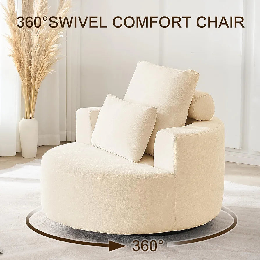 Furnimart 40" Oversized Barrel Accent Chair Set of 2, 360° Swivel Round Upholstered Sofa, Chenille High-Resilience Sponge, No Assembly, Wide Seat for Living Room, Bedroom, Apartment 