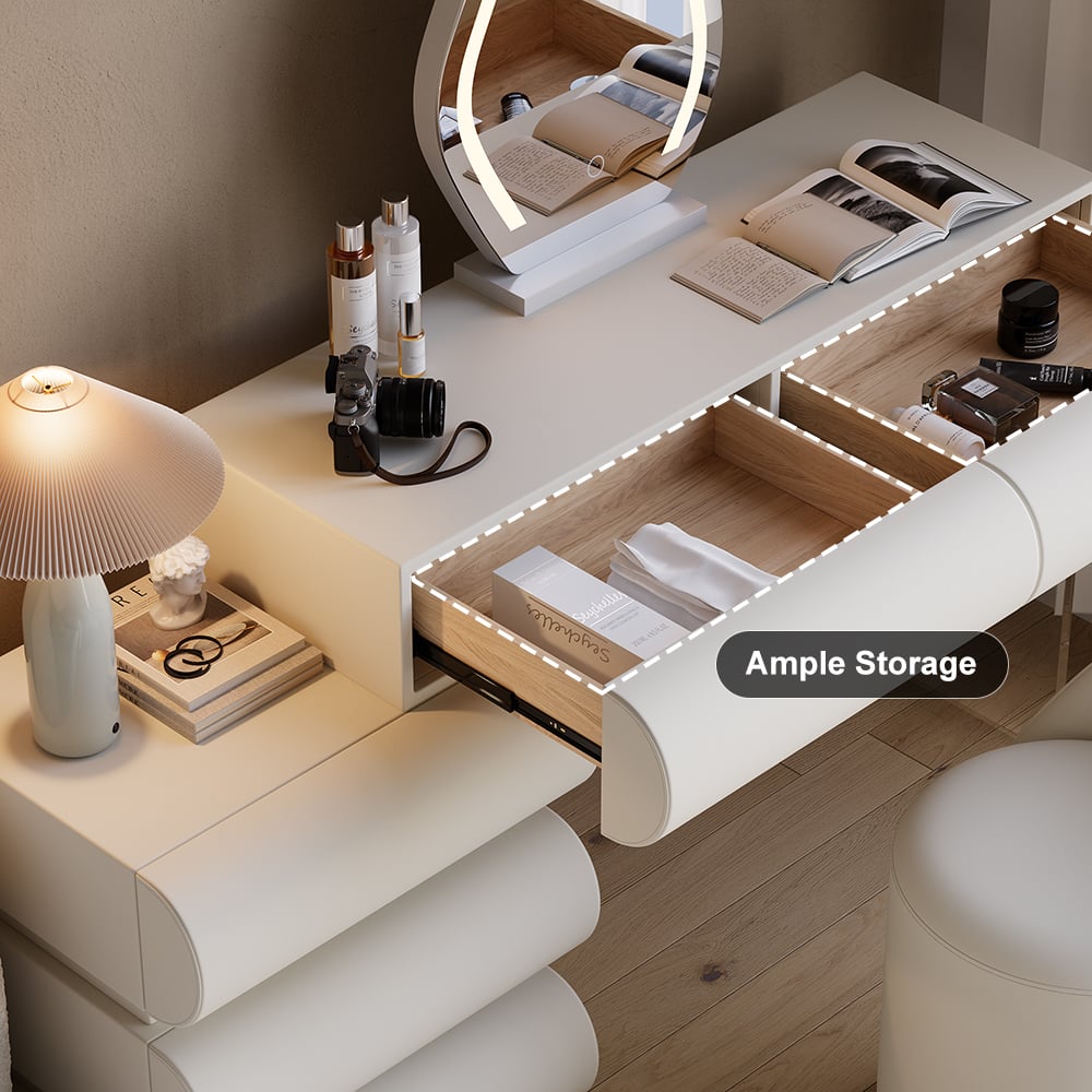 Humply Leather Makeup Vanity Set with Mirror & Lights (40"-53")