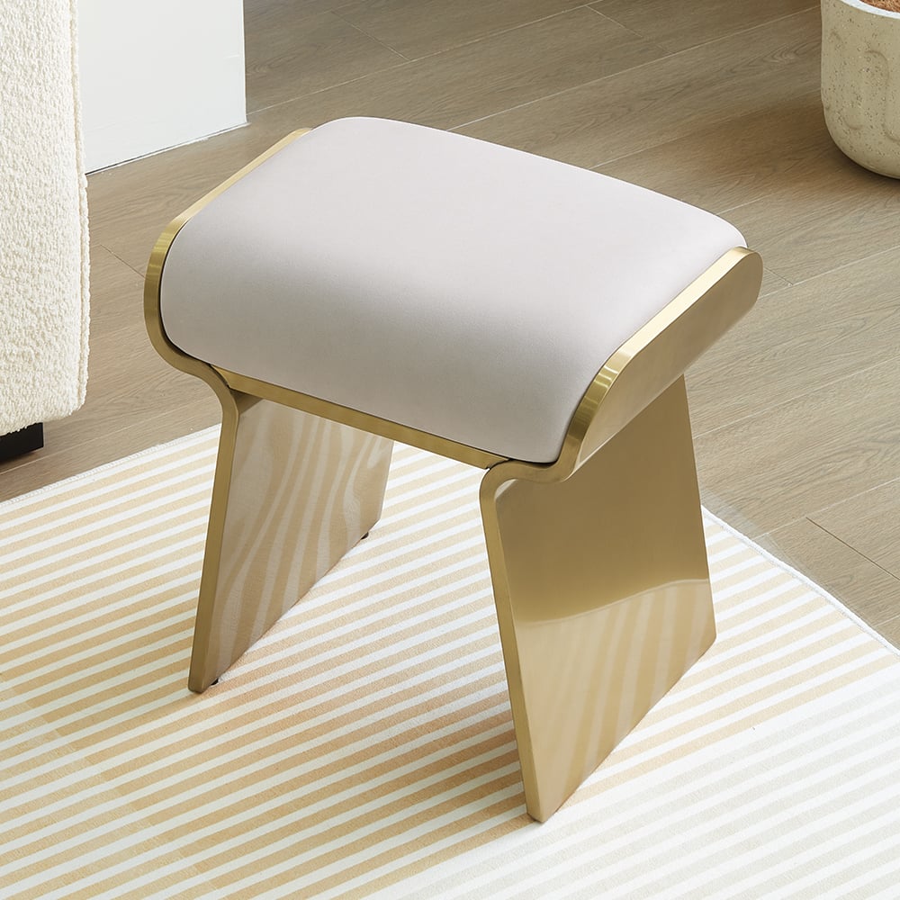 Upart Leath-aire Upholstered Vanity Stool with Gold Frame