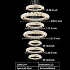 Extra Large Multi-layers Rings Crystal Chandelier Modern Art Waves Creative Pendant Light For High-ciling Foyer/Hallway/Staircase