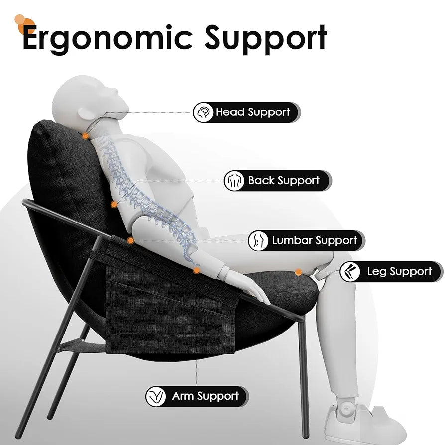 Apicizon Accent Chairs Set of 2, Upholstered Soft Reading Chair, Modern Metal Frame Arm Chair with Pockets Back Pillow, Comfortable Accent Chair for Living Room RV Bedroom