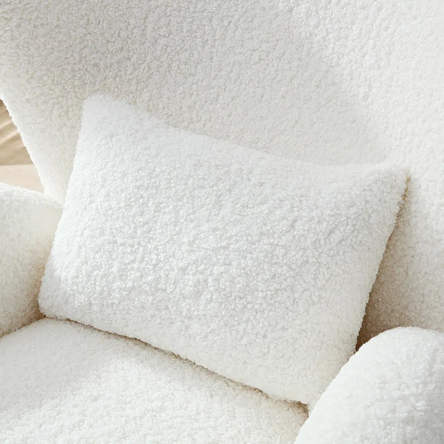 Modern Design Cream Boucle Accent Chair, Furry Sherpa Elegant Single Sofa, Oversized Chair Living Room Chairs Comfy Upholstered Armchair for Bedroom Office Apartment Balcony Beige