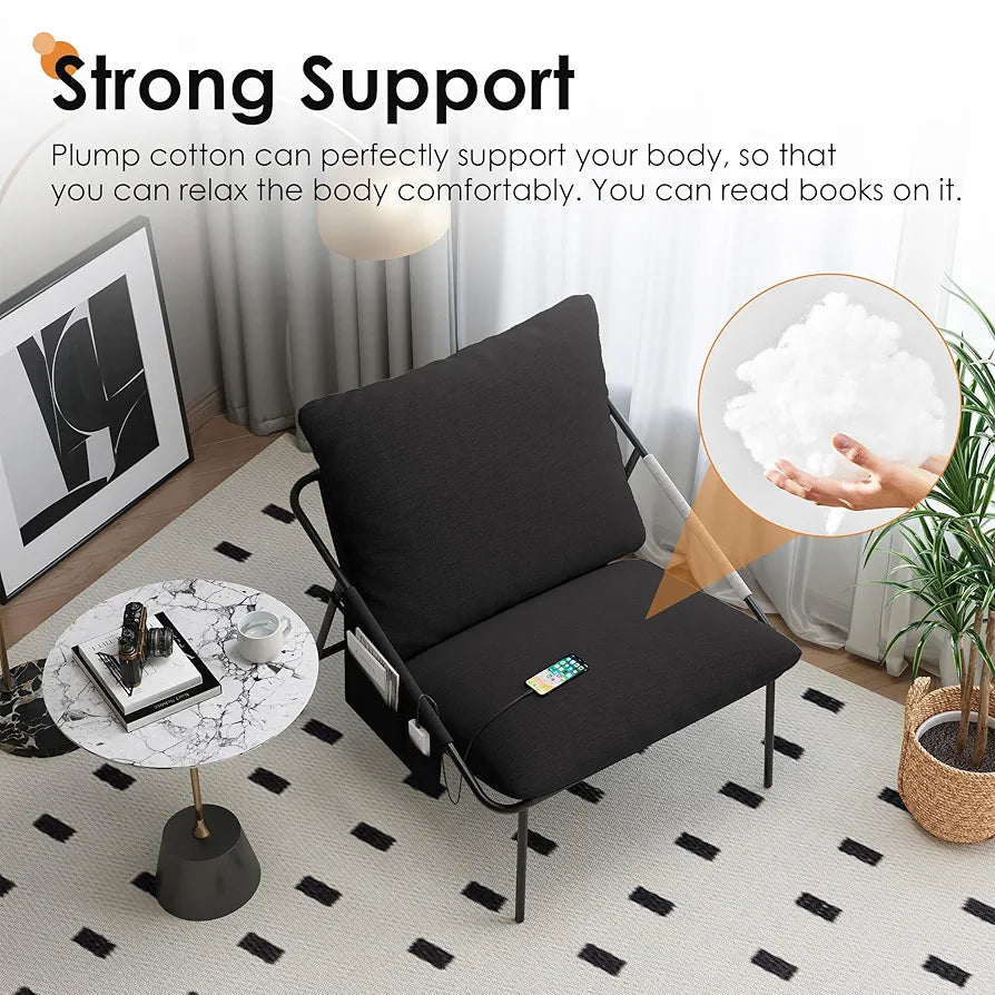 Apicizon Accent Chairs Set of 2, Upholstered Soft Reading Chair, Modern Metal Frame Arm Chair with Pockets Back Pillow, Comfortable Accent Chair for Living Room RV Bedroom
