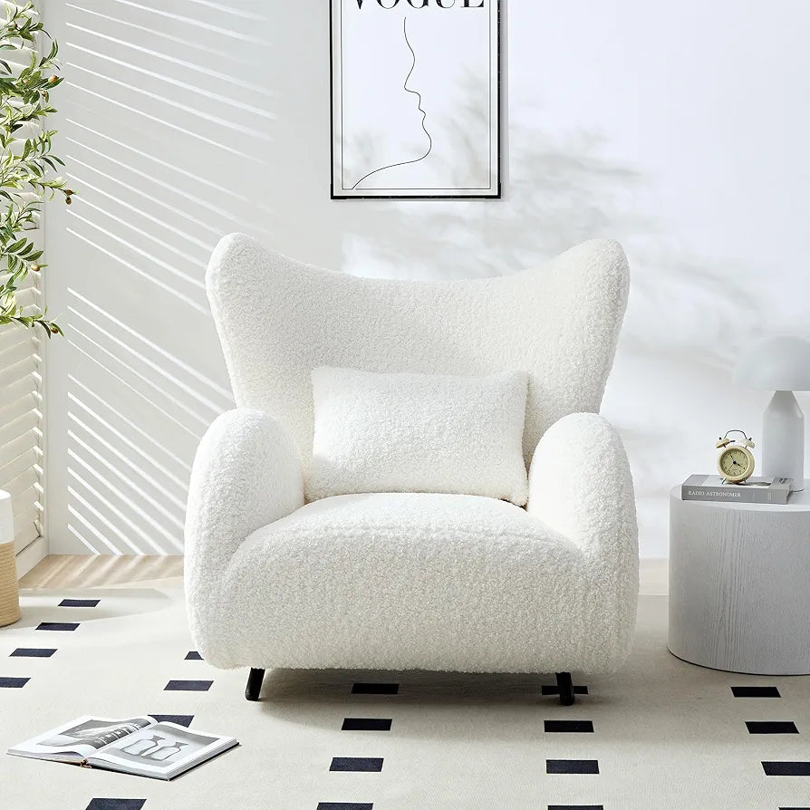 Modern Design Cream Boucle Accent Chair, Furry Sherpa Elegant Single Sofa, Oversized Chair Living Room Chairs Comfy Upholstered Armchair for Bedroom Office Apartment Balcony Beige