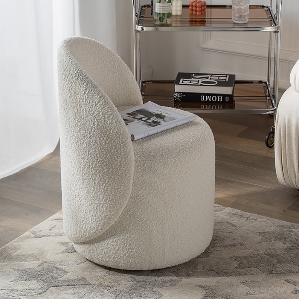 Boucle Round Back Swivel Vanity Stool Accent Chair