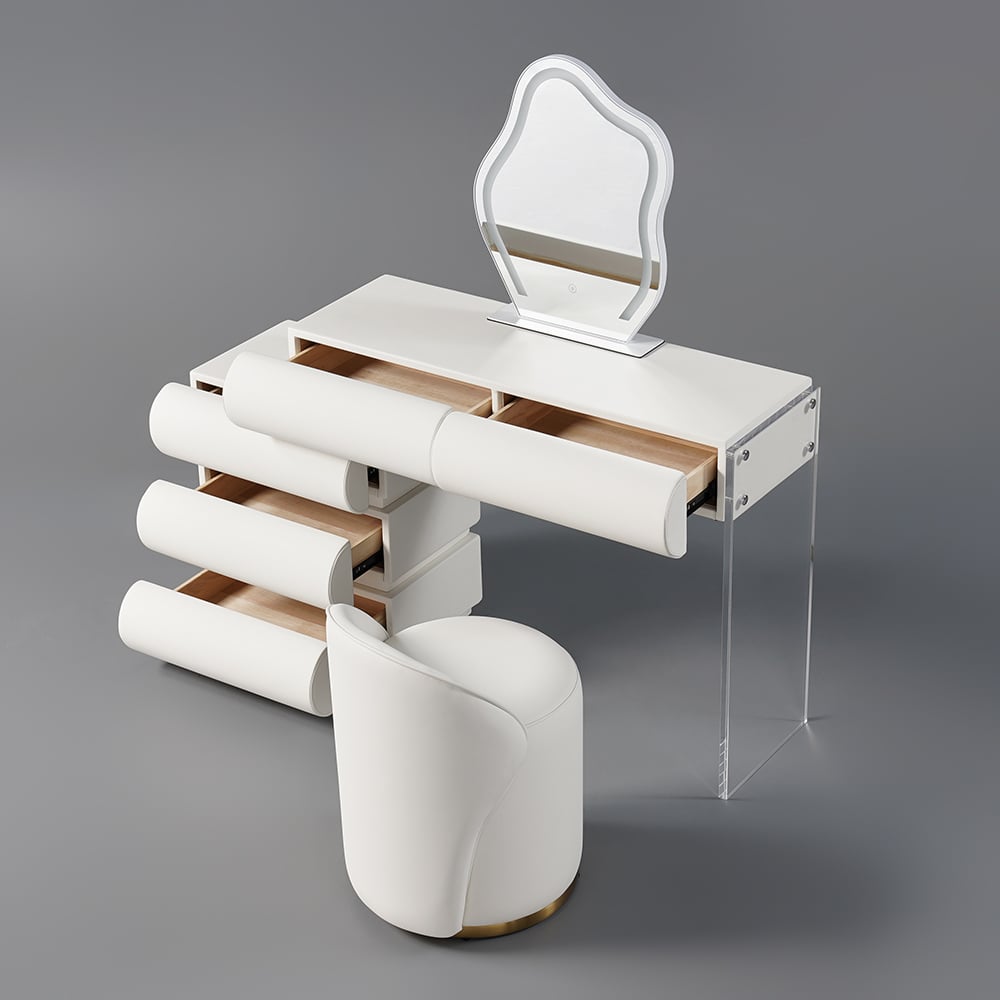Humply Leather Makeup Vanity Set with Mirror & Lights (40"-53")