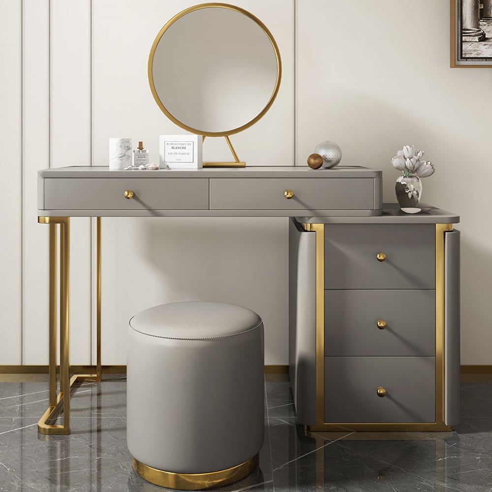 Makeup Vanity Set with Drawers Retractable Dressing Table Stool & Mirror Included