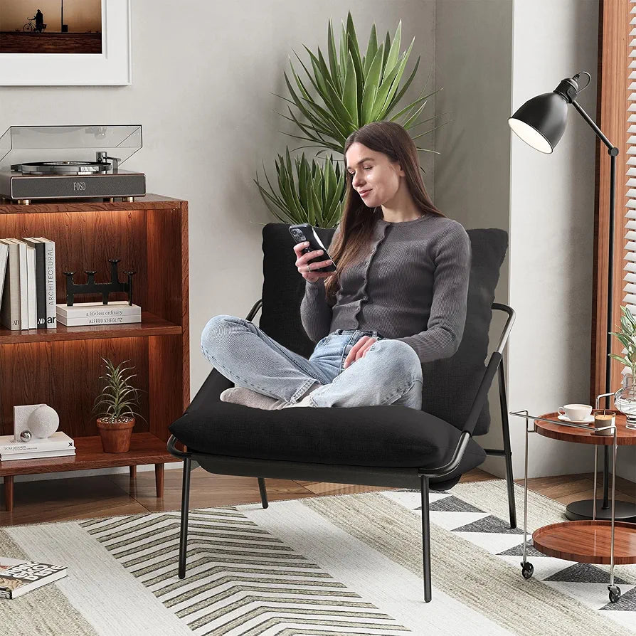 Apicizon Accent Chairs Set of 2, Upholstered Soft Reading Chair, Modern Metal Frame Arm Chair with Pockets Back Pillow, Comfortable Accent Chair for Living Room RV Bedroom