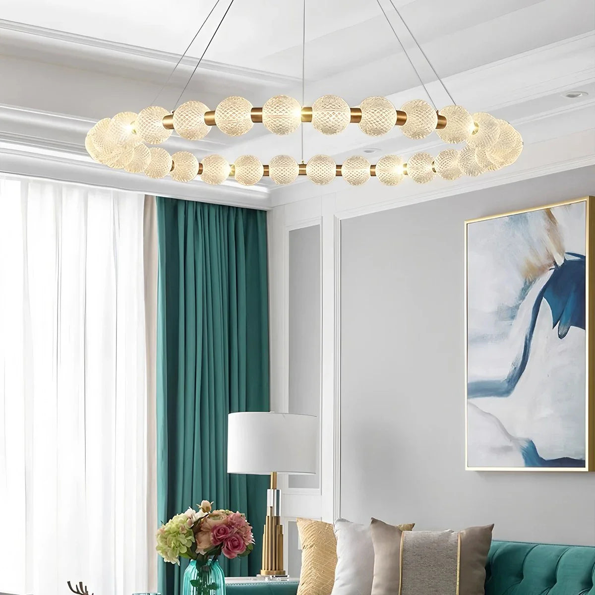 Antizer Modern Ring Pearl Chandelier for Living Room