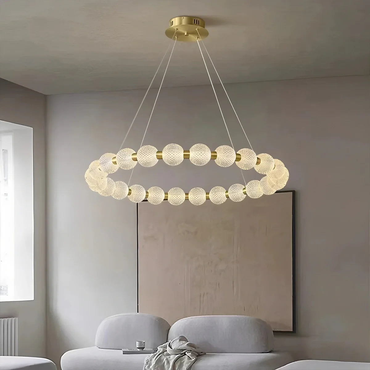 Antizer Modern Ring Pearl Chandelier for Living Room