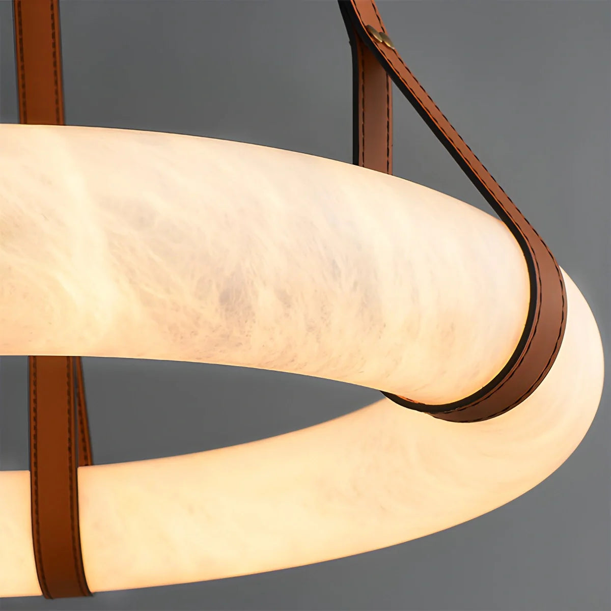 Antizer Round Spanish Alabaster Pendant Light Leather Hanging Wire