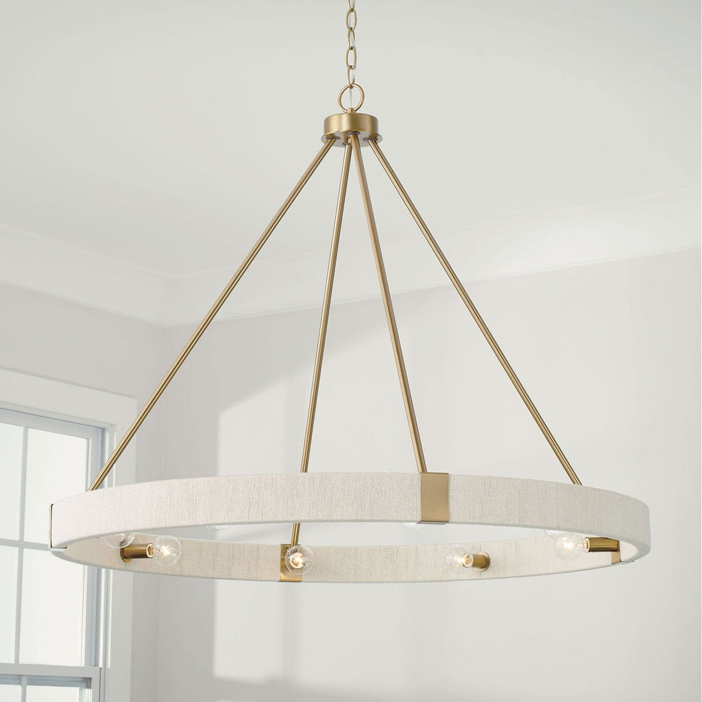 Delaney Matte Brass Chandelier with Bleached Natural Rope Accents - Elegant Designer Lighting